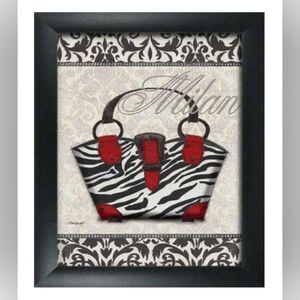 🩵Todd Williams Black, Red, & Cream Animal Print "Milan" Handbag Framed Artwork